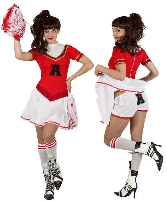 Disfraz de Animadora Roja y Blanca para Mujer Deportes y Animadoras Atosa